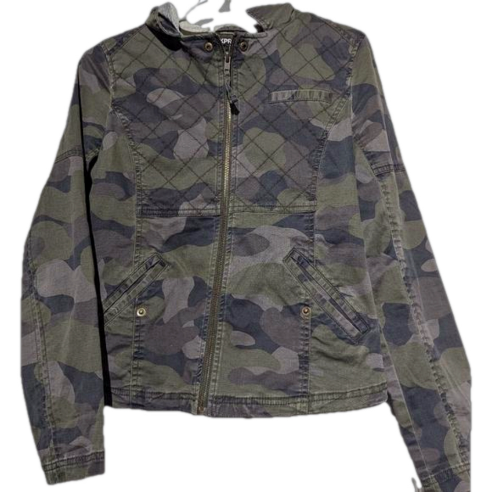 Express Quilted Camo Utility Jacket | Zip-Up Lightweight Layer | Size Small